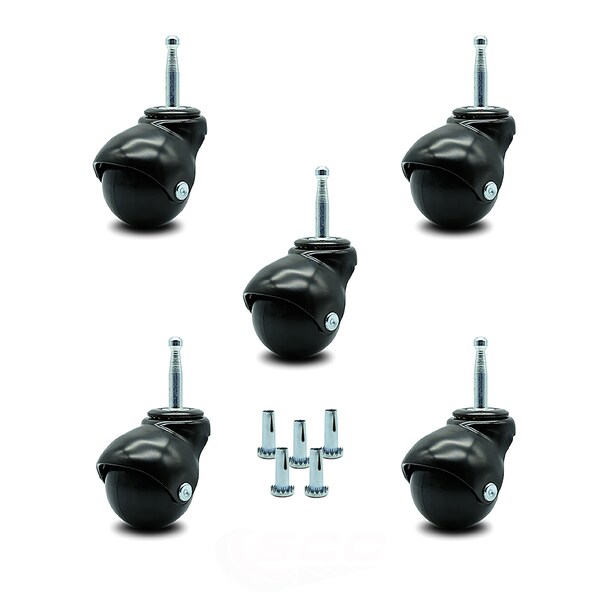 2 Inch Gloss Black Hooded Grip Neck Ball Casters, 5PK